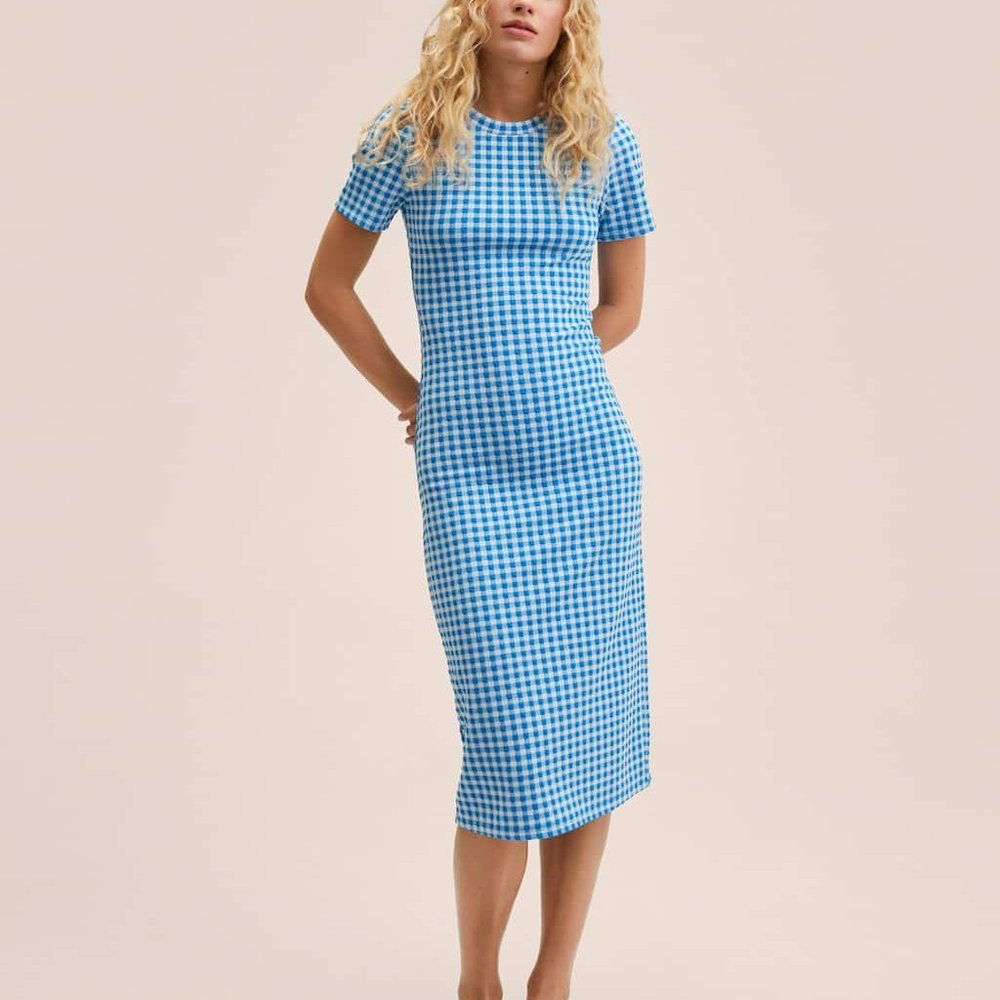NWT: Mango Vichy Blue Check Dress - Size S.4